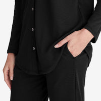 Pima Cotton Women's Button-Down Pajama Set - Black, XXL,Black