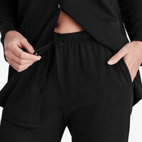 Pima Cotton Women's Button-Down Pajama Set - Black, XXL,Black
