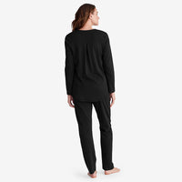 Pima Cotton Women's Button-Down Pajama Set - Black, XXL,Black