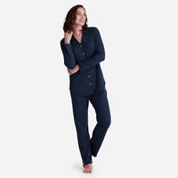Pima Cotton Women's Button-Down Pajama Set - Navy, XXL,Navy
