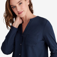 Pima Cotton Women's Button-Down Pajama Set - Navy, XXL,Navy