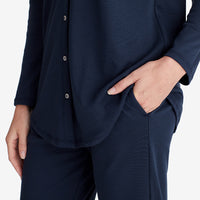 Pima Cotton Women's Button-Down Pajama Set - Navy, XXL,Navy