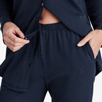 Pima Cotton Women's Button-Down Pajama Set - Navy, XXL,Navy
