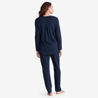 Pima Cotton Women's Button-Down Pajama Set - Navy, XXL,Navy