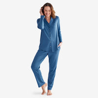 Pima Cotton Women's Button-Down Pajama Set - Blue Denim, XXL,Blue Denim