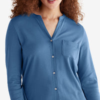 Pima Cotton Women's Button-Down Pajama Set - Blue Denim, XXL,Blue Denim