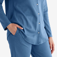 Pima Cotton Women's Button-Down Pajama Set - Blue Denim, XXL,Blue Denim