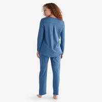 Pima Cotton Women's Button-Down Pajama Set - Blue Denim, XXL,Blue Denim