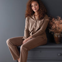 Pima Cotton Women's Button-Down Pajama Set - Cocoa, XXL,Cocoa