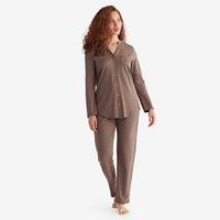 Pima Cotton Women's Button-Down Pajama Set - Cocoa, XXL,Cocoa
