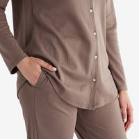 Pima Cotton Women's Button-Down Pajama Set - Cocoa, XXL,Cocoa