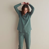 Pima Cotton Women's Button-Down Pajama Set - Green Mist, XL,Green Mist