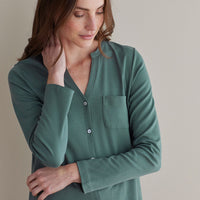 Pima Cotton Women's Button-Down Pajama Set - Green Mist, XL,Green Mist