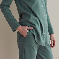 Pima Cotton Women's Button-Down Pajama Set - Green Mist, XL,Green Mist