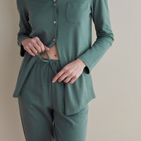 Pima Cotton Women's Button-Down Pajama Set - Green Mist, XL,Green Mist