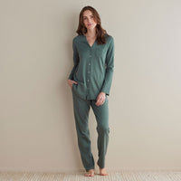 Pima Cotton Women's Button-Down Pajama Set - Green Mist, XL,Green Mist