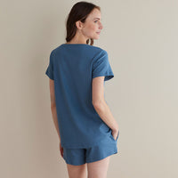 Pima Cotton Women's Shorts Set - Blue Denim, XXL,Blue Denim