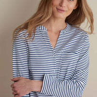 Yarn-Dyed Stripe Pima Cotton Women's Button-Down Pajama Set - Navy/White, XS,Navy/White