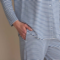 Yarn-Dyed Stripe Pima Cotton Women's Button-Down Pajama Set - Navy/White, XS,Navy/White