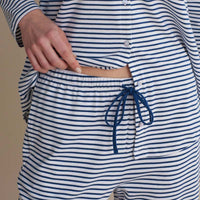 Yarn-Dyed Stripe Pima Cotton Women's Button-Down Pajama Set - Navy/White, XS,Navy/White