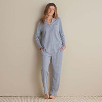 Yarn-Dyed Stripe Pima Cotton Women's Button-Down Pajama Set - Navy/White, XS,Navy/White