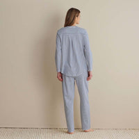 Yarn-Dyed Stripe Pima Cotton Women's Button-Down Pajama Set - Navy/White, XS,Navy/White