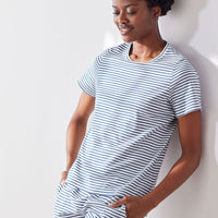 Yarn-Dyed Stripe Pima Cotton Women's Shorts Set - Navy/White, XXL,Navy/White