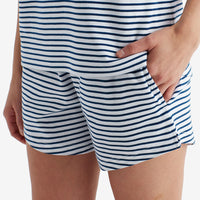 Yarn-Dyed Stripe Pima Cotton Women's Shorts Set - Navy/White, XXL,Navy/White