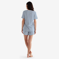 Yarn-Dyed Stripe Pima Cotton Women's Shorts Set - Navy/White, XXL,Navy/White