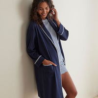 Yarn-Dyed Stripe Pima Cotton Women's Shorts Set - Navy/White, XXL,Navy/White