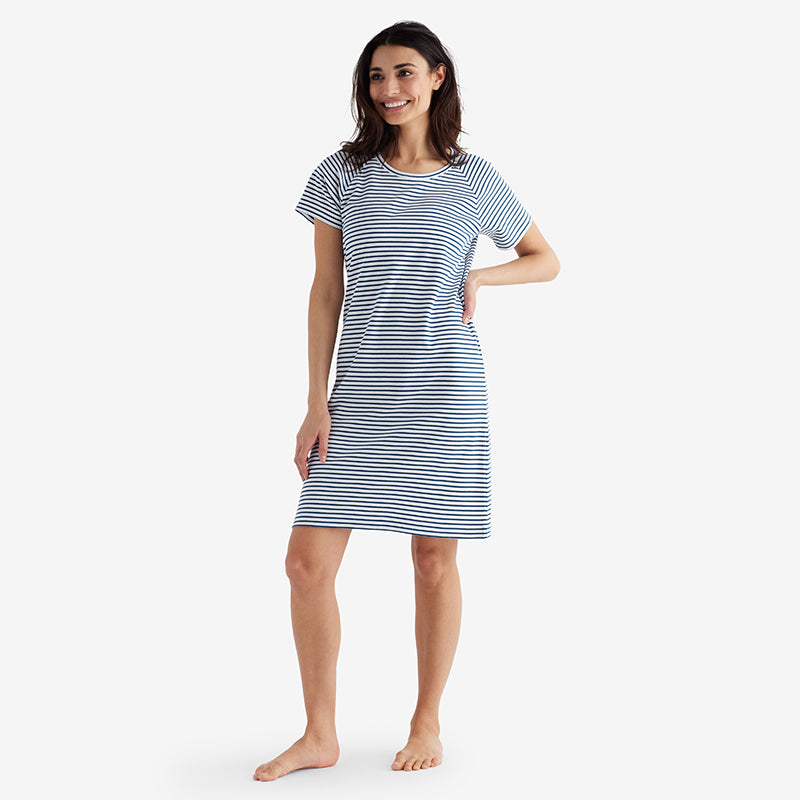 Yarn-Dyed Stripe Pima Cotton Women's Nightgown - Navy/White, XXL,Navy/White