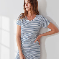 Yarn-Dyed Stripe Pima Cotton Women's Nightgown - Navy/White, XXL,Navy/White