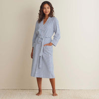 Yarn-Dyed Stripe Pima Cotton Women's Kimono Robe - Navy/White, XS,Navy/White