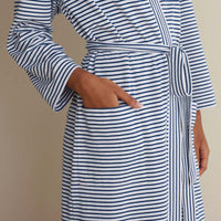 Yarn-Dyed Stripe Pima Cotton Women's Kimono Robe - Navy/White, XS,Navy/White