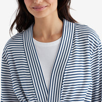 Yarn-Dyed Stripe Pima Cotton Women's Kimono Robe - Navy/White, XXL,Navy/White