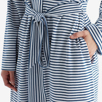 Yarn-Dyed Stripe Pima Cotton Women's Kimono Robe - Navy/White, XXL,Navy/White