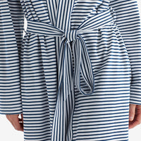 Yarn-Dyed Stripe Pima Cotton Women's Kimono Robe - Navy/White, XXL,Navy/White