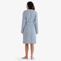 Yarn-Dyed Stripe Pima Cotton Women's Kimono Robe - Navy/White, XXL,Navy/White