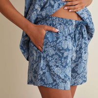 Printed Voile Women's Babydoll Shorts Set - Indigo Floral, S,Indigo Floral