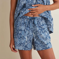 Printed Voile Women's Babydoll Shorts Set - Indigo Floral, S,Indigo Floral