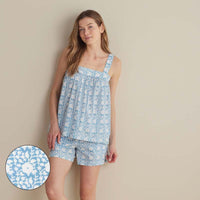Printed Voile Women's Babydoll Shorts Set - Floral Weave, XL,Floral Weave