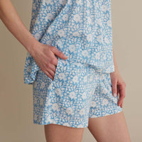 Printed Voile Women's Babydoll Shorts Set - Floral Weave, XL,Floral Weave