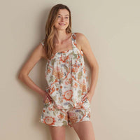 Printed Voile Women's Babydoll Shorts Set - Wild Bloom, XXL,Wild Bloom