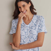 Printed Pima Cotton Women's Nightgown - Blue Garden, XS,Blue Garden