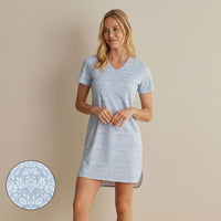 Printed Pima Cotton Women's Nightgown - Damask Blue, XXL,Damask Blue