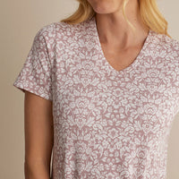 Printed Pima Cotton Women's Nightgown - Damask Taupe, XXL,Damask Taupe