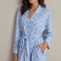 Printed Pima Cotton Women's Kimono Robe - Lisbon Blue, XS,Lisbon Blue