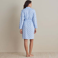 Printed Pima Cotton Women's Kimono Robe - Lisbon Blue, XS,Lisbon Blue