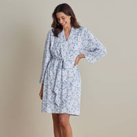 Printed Pima Cotton Women's Kimono Robe - Blue Garden, XXL,Blue Garden