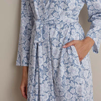 Printed Pima Cotton Women's Kimono Robe - Blue Garden, XXL,Blue Garden